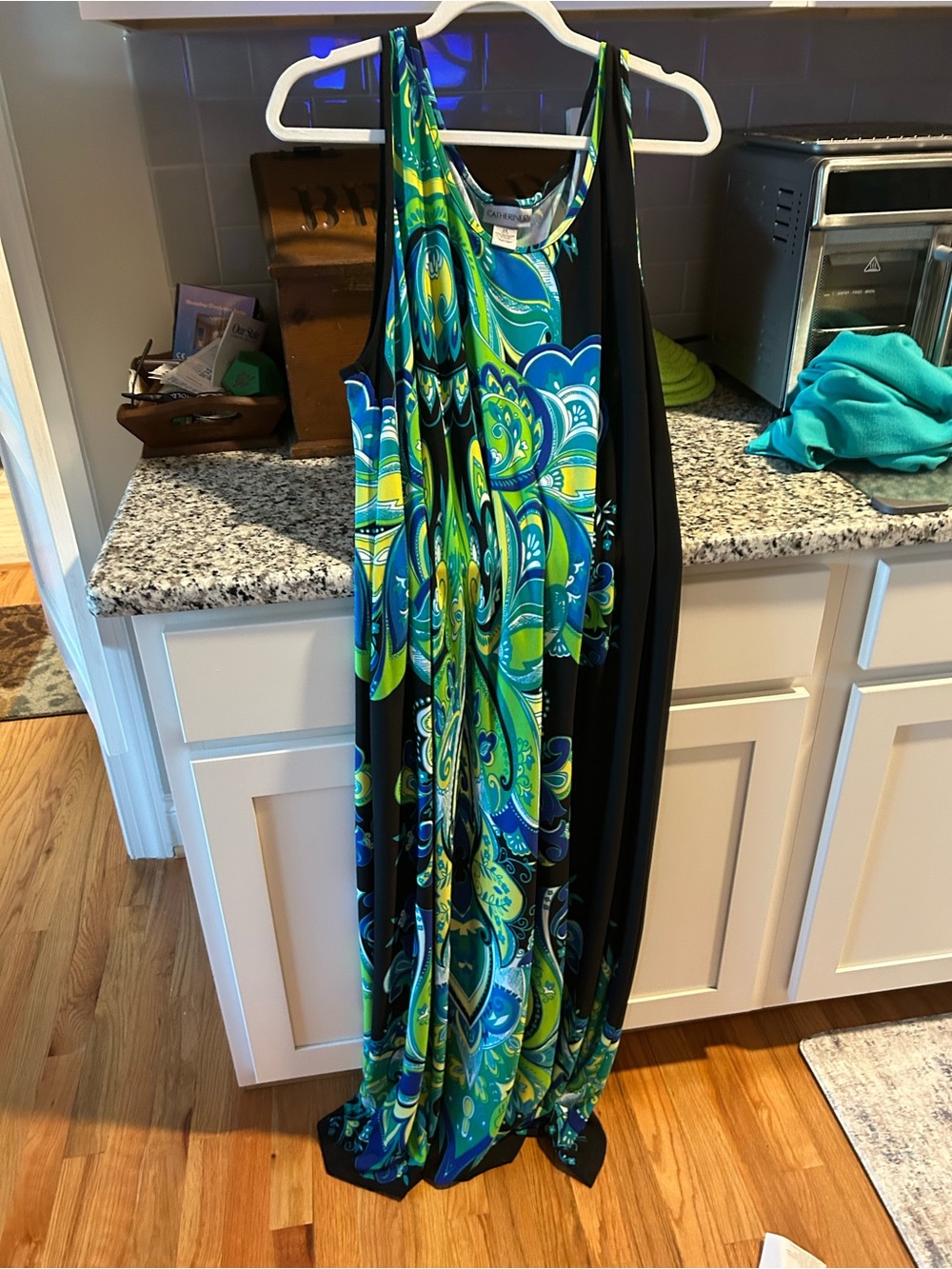 Catherines Black Maxi Dress with Teal & Lime Paisley Print